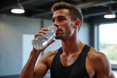 An athlete rehydrating with a sports drink after a workout
